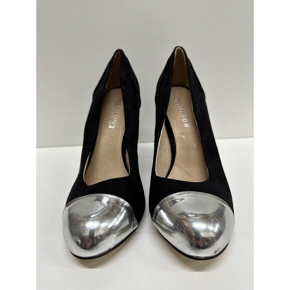 Chelsea Crew style Cappy metallic silver cap toe black suede pumps size 9 - Picture 7 of 9
